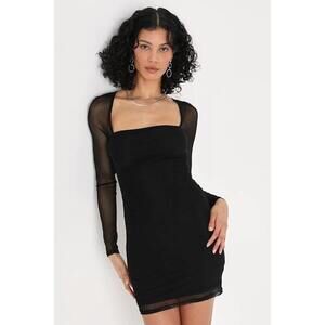 Lulus Mesh Perspective Black Long Sleeve Mesh Bodycon Mini Dress - Size XS